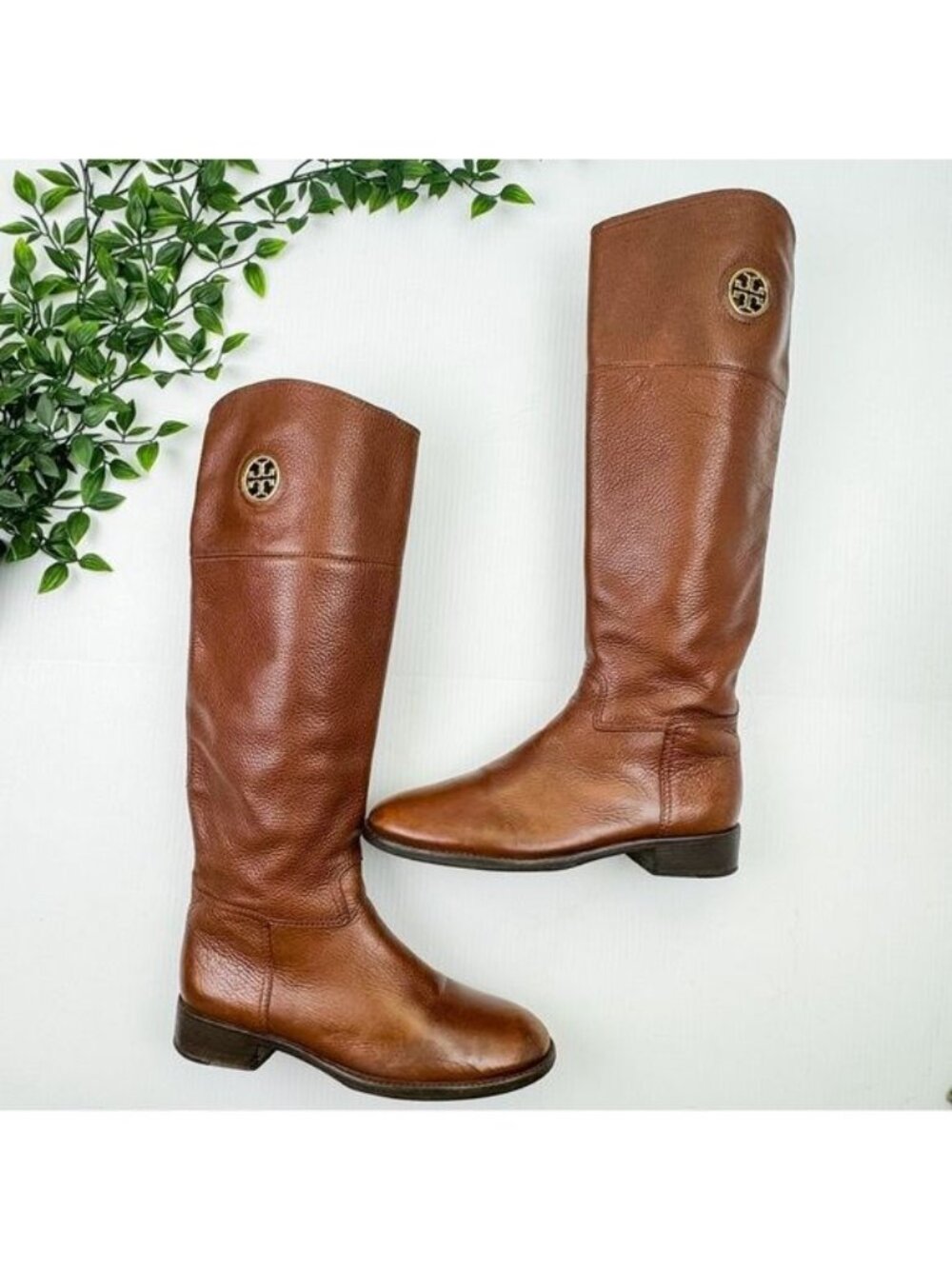 Tory Burch Knee High Junction Leather Riding Boots Brown 8.5